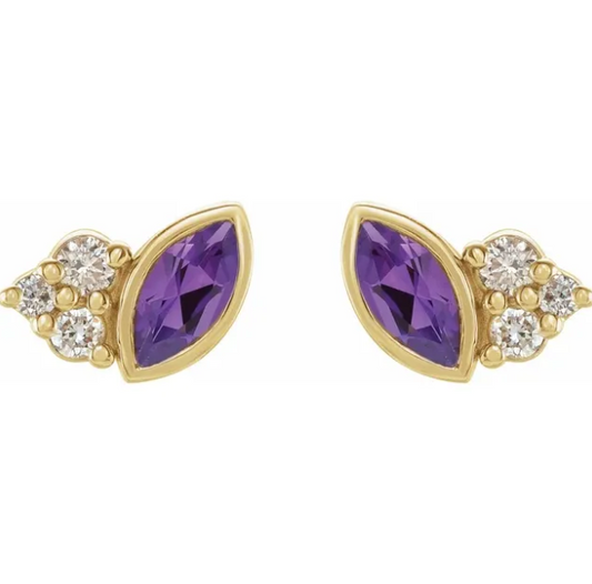 Clematis Amethyst & Diamond Earrings