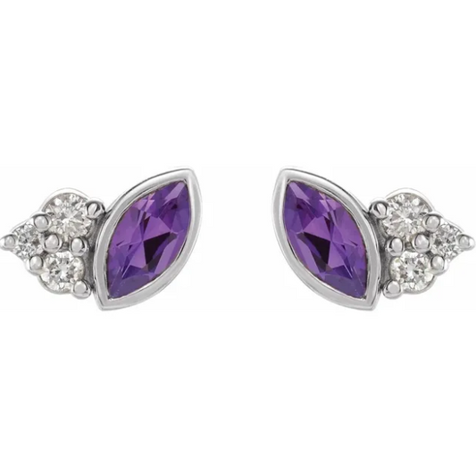 Clematis Amethyst & Diamond Earrings