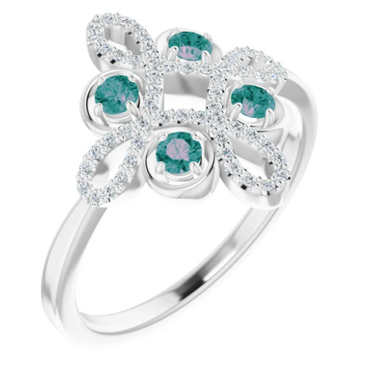 Clover Alexandrite and Diamond Ring