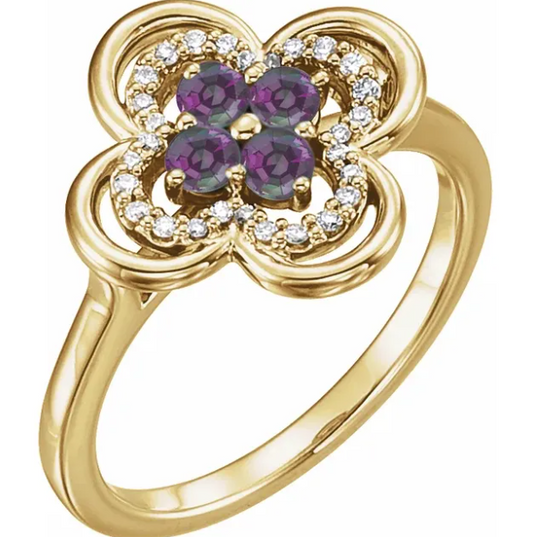 Clover Alexandrite and Diamond Ring