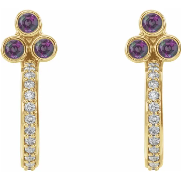 Poppy Alexandrite & Diamond J Hoop Earrings