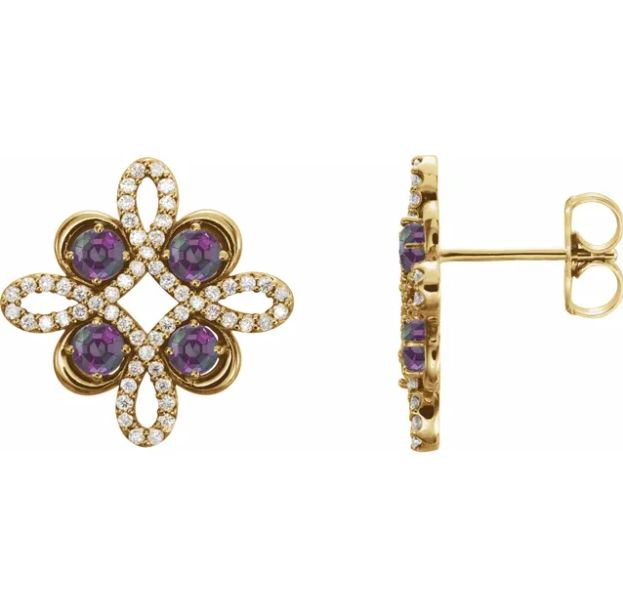 Clover Alexandrite & Diamond Earrings