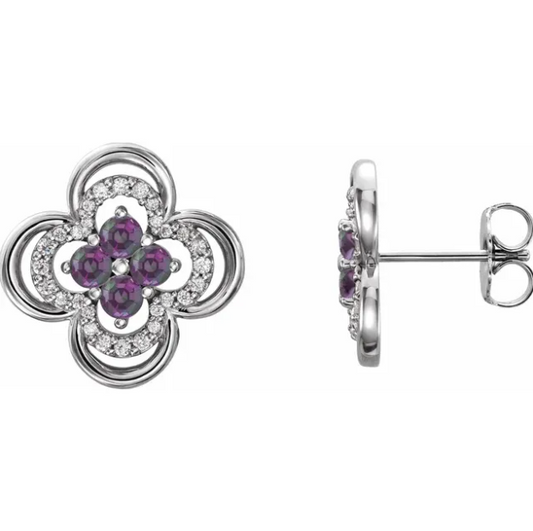 Clover Alexandrite & Diamond Earrings