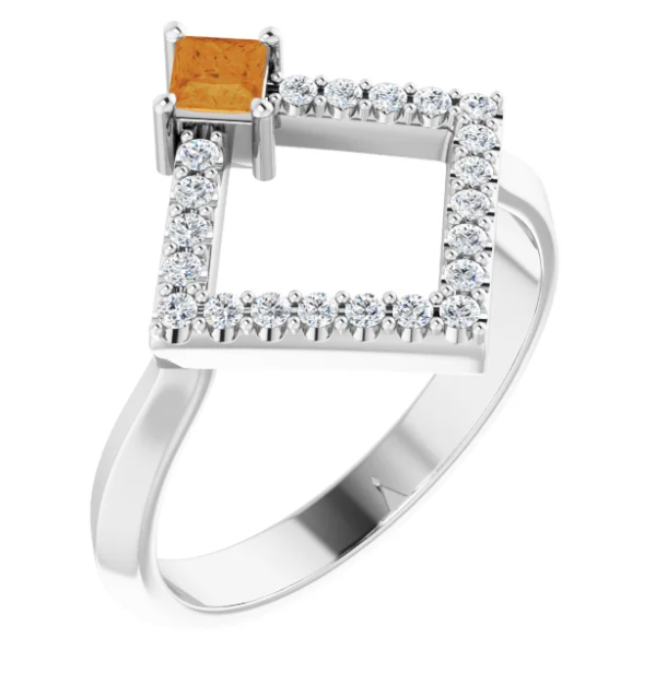 Dahlia Square Citrine and Diamond Ring