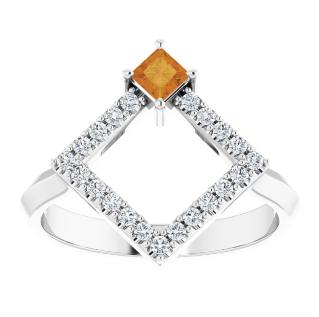 Dahlia Square Citrine and Diamond Ring