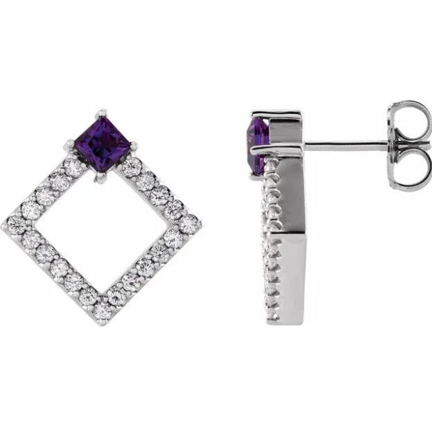 Dahlia Square Amethyst & Diamond Earrings