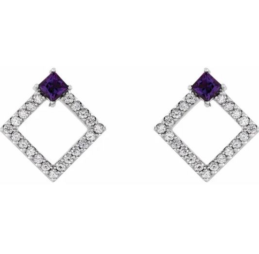 Dahlia Square Amethyst & Diamond Earrings