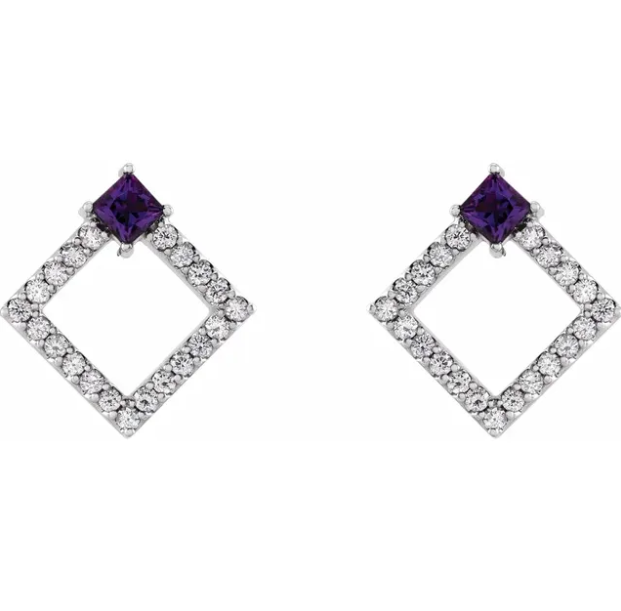 Dahlia Square Amethyst & Diamond Earrings