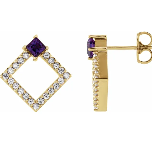 Dahlia Square Amethyst & Diamond Earrings