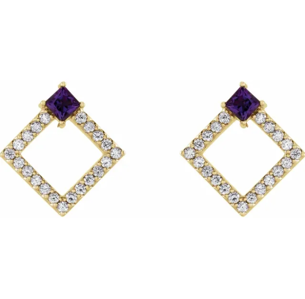 Dahlia Square Amethyst & Diamond Earrings