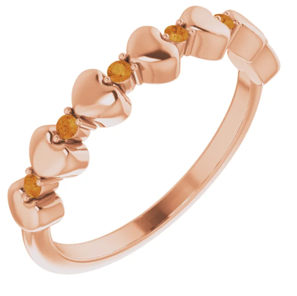 Peony Citrine Heart Stackable Ring