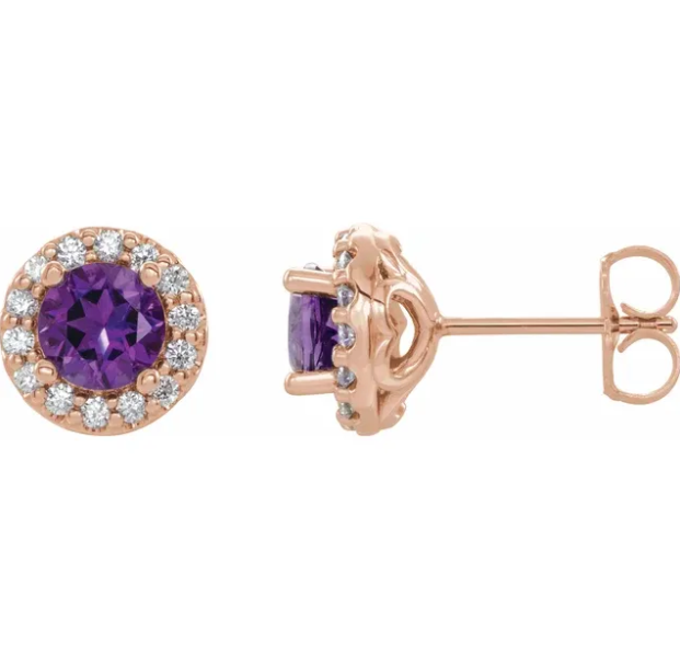 Rose Amethyst & Diamond Halo Style Earrings
