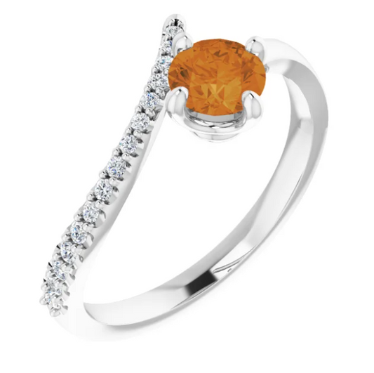 Passionflower Citrine and Diamond By Pass Ring