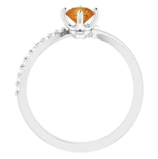 Passionflower Citrine and Diamond By Pass Ring