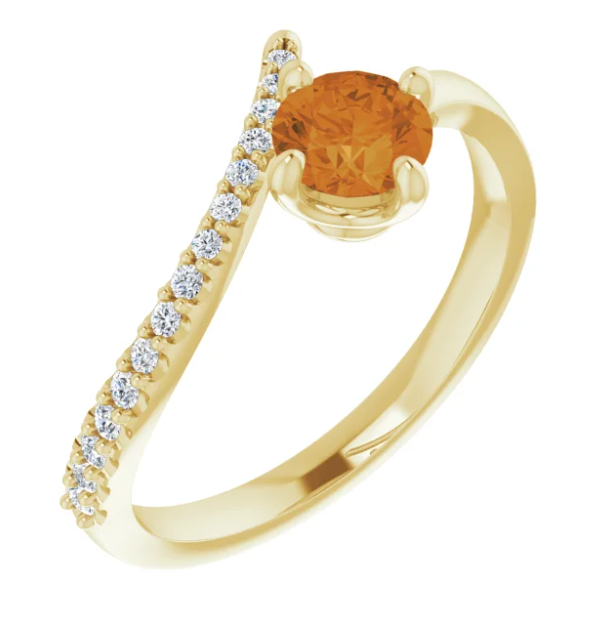 Passionflower Citrine and Diamond By Pass Ring