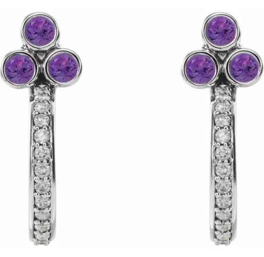 Poppy Amethyst & Diamond J Hoop Earrings