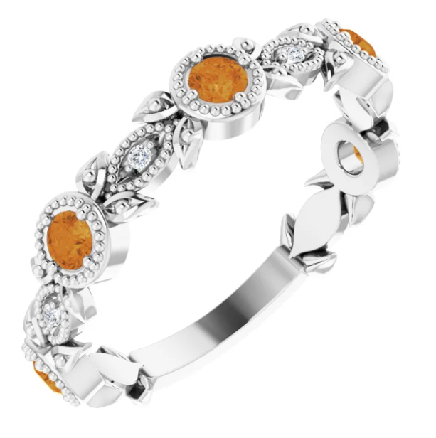 Cherry Blossom Citrine and Diamond Leaf Ring