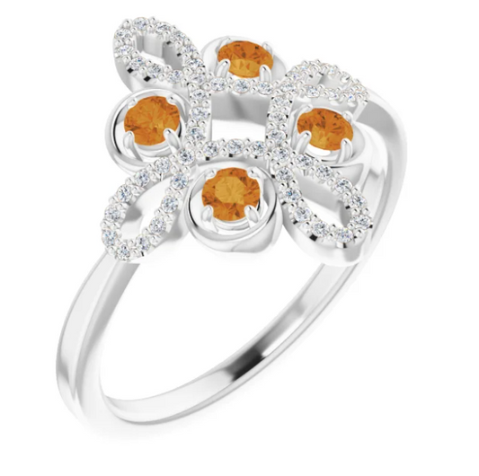 Clover Citrine and Diamond Ring