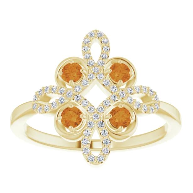 Clover Citrine and Diamond Ring