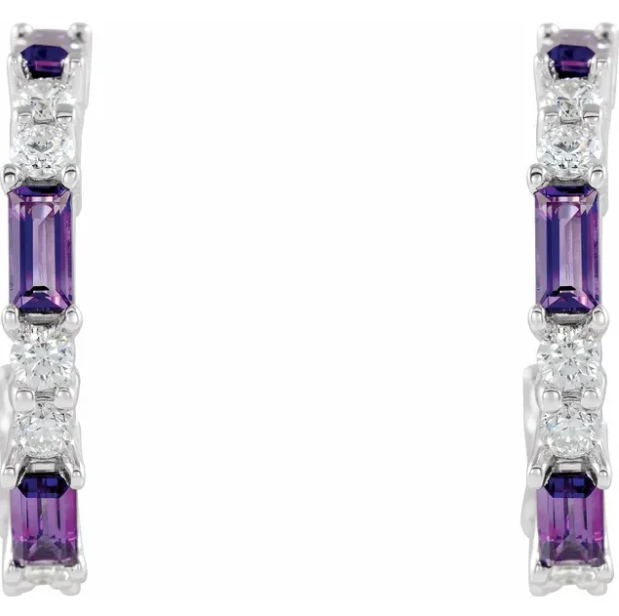 Hyacinth Amethyst & Diamond Hoop Earrings