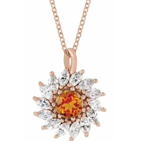 Aster Citrine and Diamond Starburst Necklace