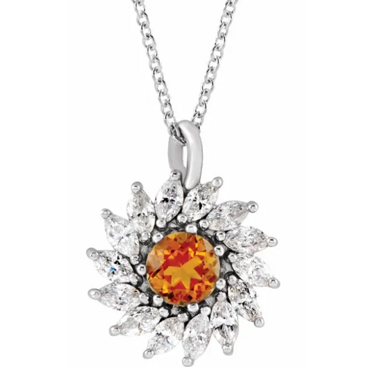 Aster Citrine and Diamond Starburst Necklace