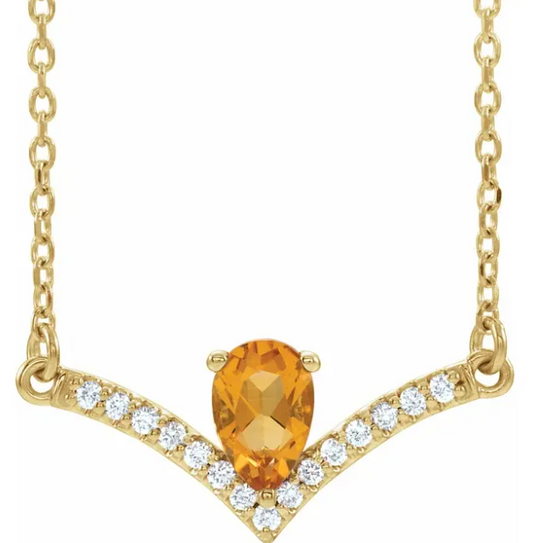 Bellflower Citrine and Diamond Chevron Necklace