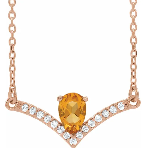 Bellflower Citrine and Diamond Chevron Necklace