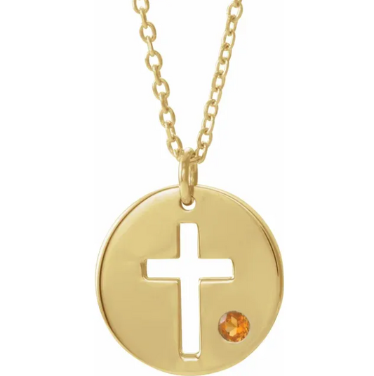 Daffodil Citrine Cross Disc Necklace