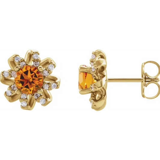 Passionflower Citrine & Diamond Halo Earrings