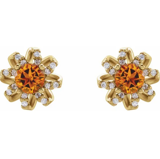 Passionflower Citrine & Diamond Halo Earrings