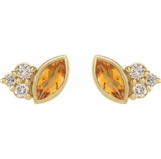 Clematis Citrine & Diamond Earrings