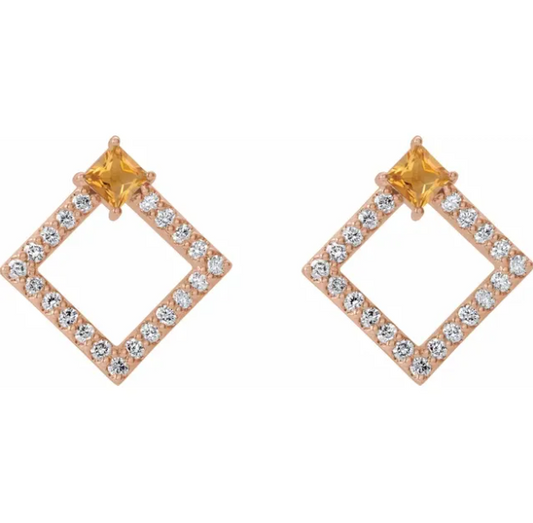 Dahlia Square Citrine & Diamond Earrings