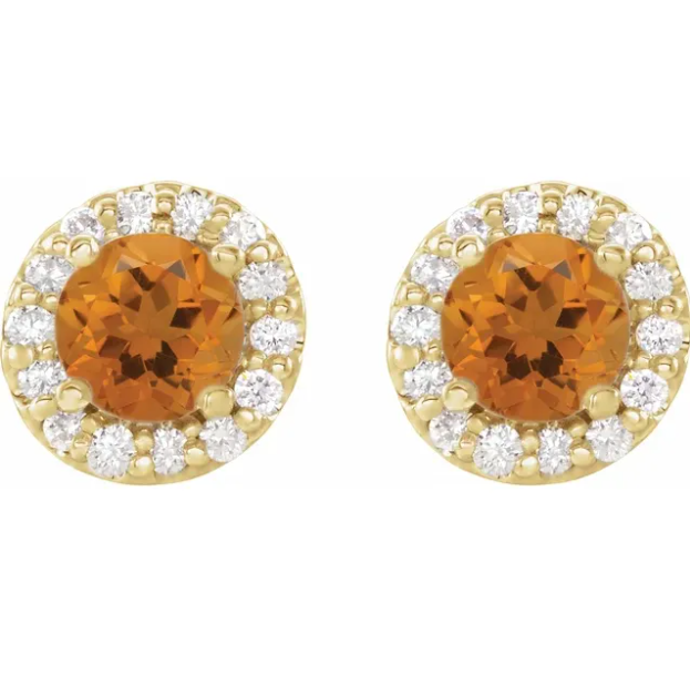 Rose Citrine & Diamond Halo Style Earrings