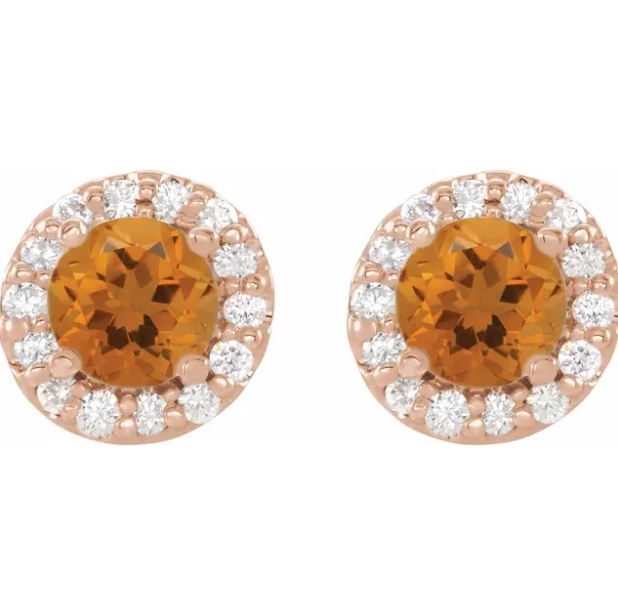 Rose Citrine & Diamond Halo Style Earrings
