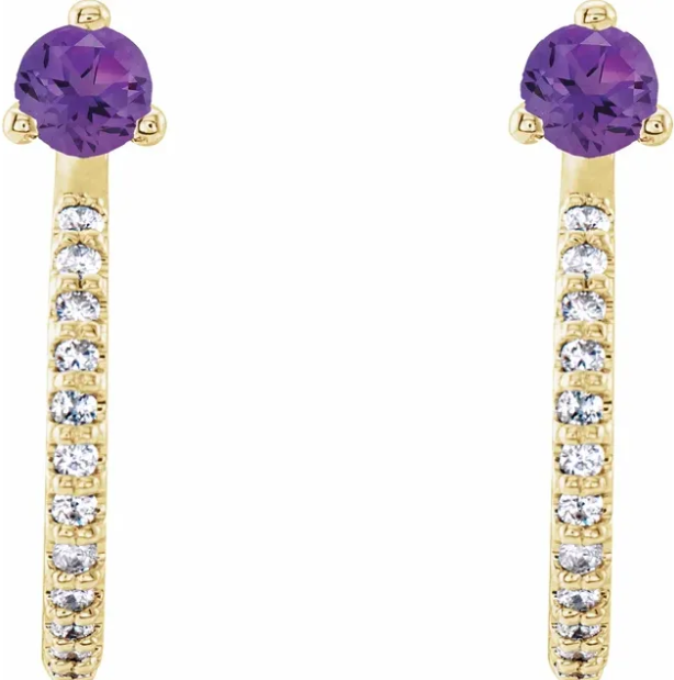 Lilac Amethyst & Diamond J Hoop Earrings