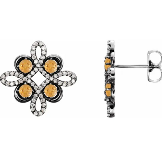 Clover Citrine & Diamond Earrings