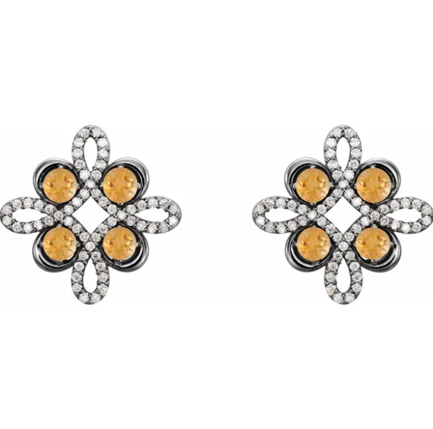 Clover Citrine & Diamond Earrings