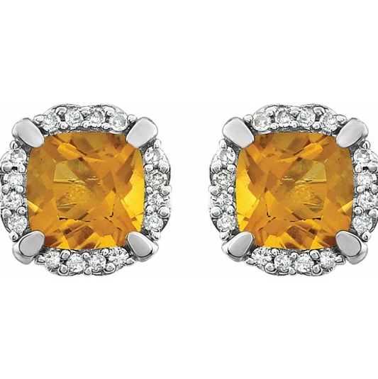 Peony Citrine & Diamond Halo Style Earrings