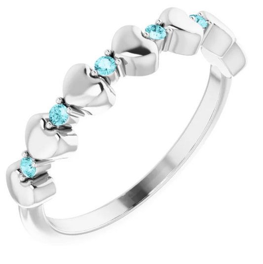 Peony Blue Zircon Heart Stackable Ring