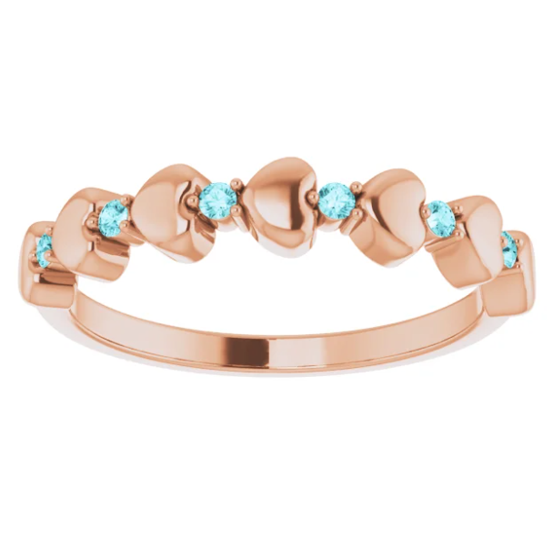 Peony Blue Zircon Heart Stackable Ring