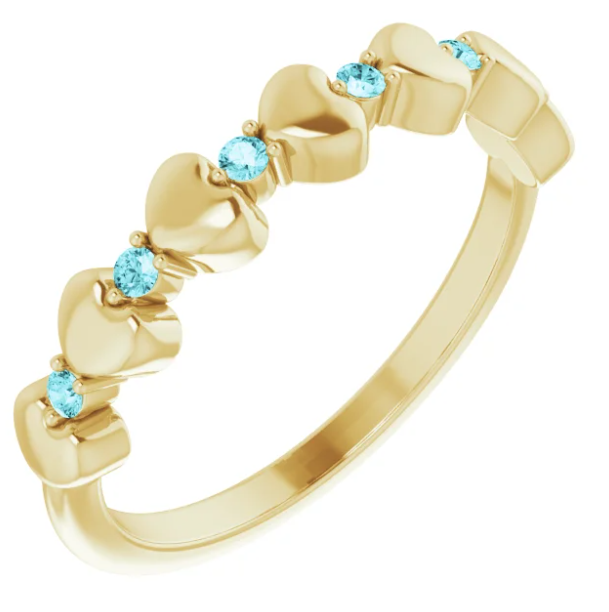 Peony Blue Zircon Heart Stackable Ring