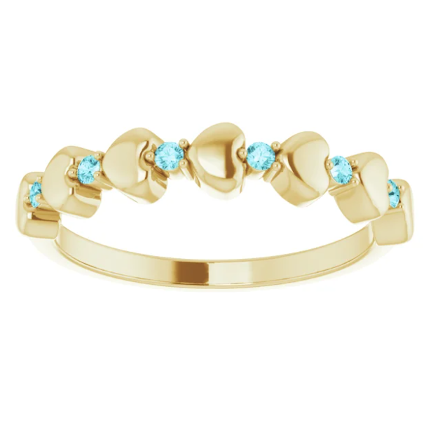 Peony Blue Zircon Heart Stackable Ring