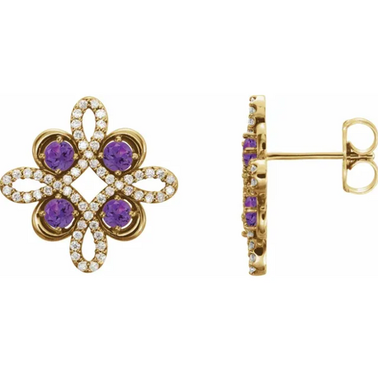 Clover Amethyst & Diamond Earrings