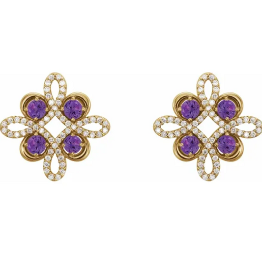 Clover Amethyst & Diamond Earrings