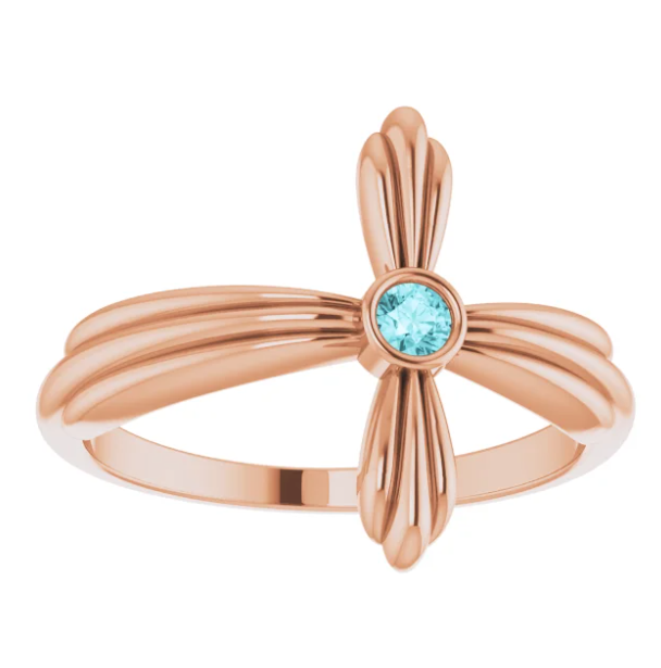 Daffodil Blue Zircon Sideways Cross Ring