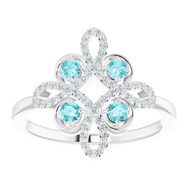 Clover Blue Zircon and Diamond Ring