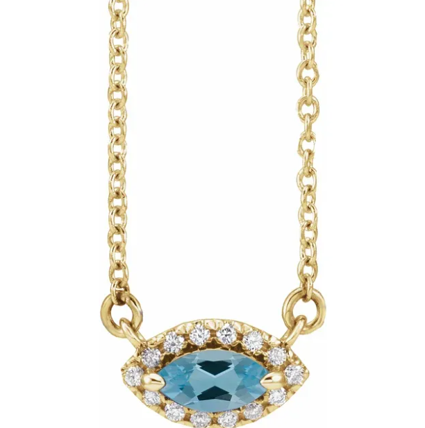 Clematis Marquise Blue Zircon & Diamond Necklace