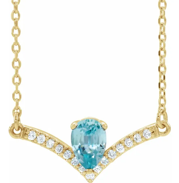 Bellflower Blue Zircon and Diamond Chevron Necklace