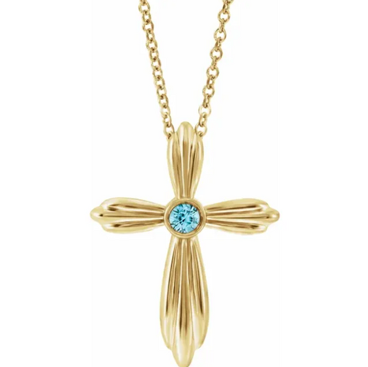 Daffodil Blue Zircon Cross Necklace
